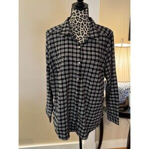 Croft & Barrow Womens Plus Sz 2X Flannel Black & White Button Down Shirt Top New